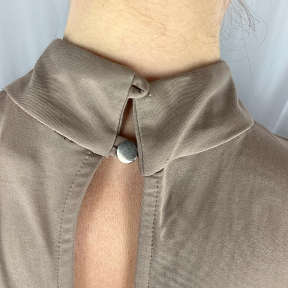 Tan Romper Bell bottom sleeve 70s party dress onesie jumpsuit catsuit shorts - Picture 8 of 8